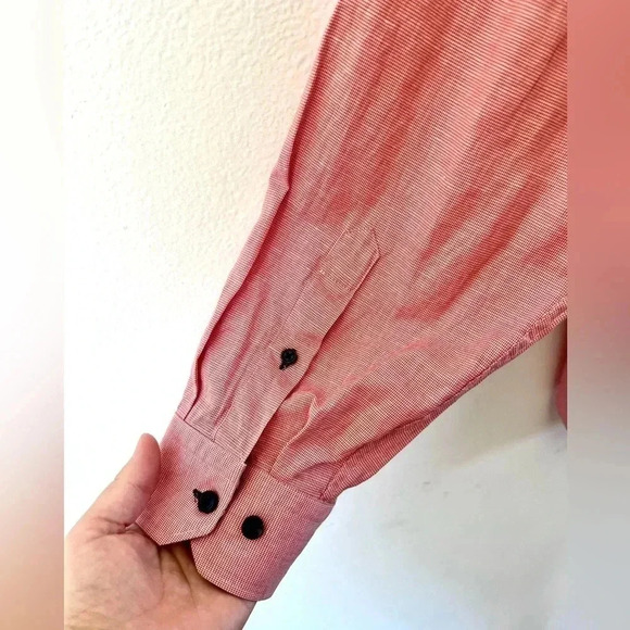 Jared Lang Red & White Small Gingham Print Button Down Flip Cuff Dress Shirt 2XL - Picture 8 of 10